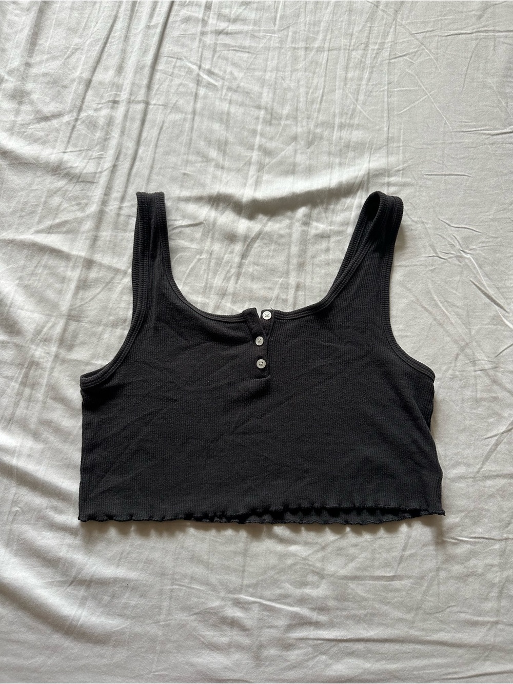 American Eagle Outfitters Black Ribbed Henley Crop Tank
